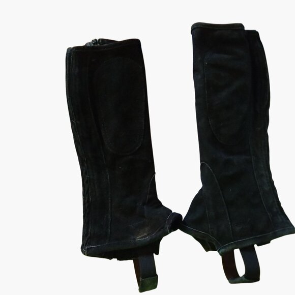 Shires Black Suede Child Large Riding Half Chaps Equestrian Gear Zipper Closure - Picture 6 of 7